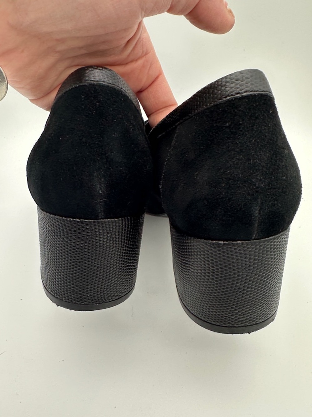 Donald Pliner Kressida Loafer Black Leather Suede Square Toe Shoe 10 Preppy Work - Picture 12 of 16